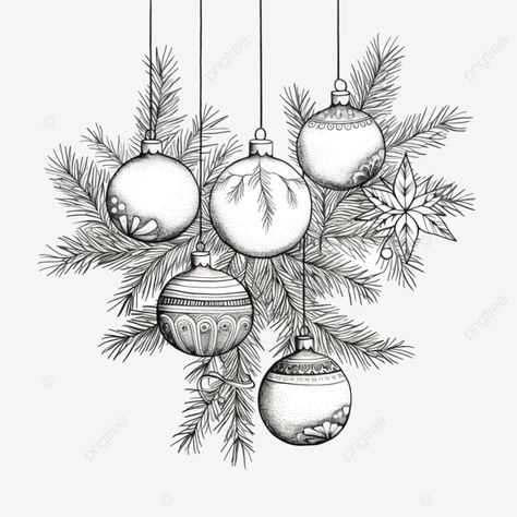 merry christmas sketch style composition with ornaments christmas outline christmas pine christmas Ideas For Christmas Drawings, Christmas Composition Drawing, Christmas Symbols Illustration, Christmas Card Pencil Drawings, Christmas Ornaments Drawing Design, Merry Christmas Drawings Easy, Black And White Christmas Drawings, Christmas Clip Art Black And White, Christmas Drawing Outline