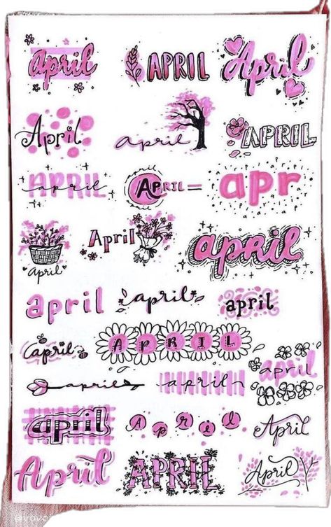 Headers For Notes, April Header, Aesthetic Calligraphy Ideas, April Bujo Cover, April Lettering, Bujo Titles, Bujo Headers, Bullet Journal April, Journal Titles