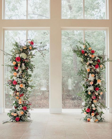 Half Floral Arch Wedding, Half Floral Arch, Broken Arch Wedding Flowers, Split Floral Arch Wedding, Ground Floral Arch Ceremony, Deconstructed Floral Arch, Alter Flowers, Flower Runner, September Flowers