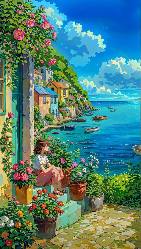 Anime Places Wallpaper, Anime Grocery Store Background, Cartoon Garden Aesthetic, Beautiful China Scenery, Aesthetic Supermarket, Japan Anime Places Wallpaper, Nature Art Drawings, Dreamy Artwork, Creative Journaling