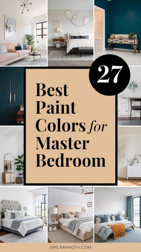 The right paint color can completely transform your master bedroom. Soft beige, muted blues, and deep greens bring a soothing vibe, while charcoal and navy add sophistication. Whether you love minimalism, rustic charm, or modern elegance, these shades will enhance your bedroom's ambiance and make it a true escape.

27 Best Paint Colors for Master Bedroom to Refresh Your Space
Whether you love warm and cozy tones or cool and airy hues, these master bedroom paint colors will inspire your next makeover. Soft whites create a timeless look, while rich earth tones add depth and character. If you're looking for a bold update, try a deep emerald green or a moody navy for a dramatic yet inviting atmosphere. Bedroom Paint Colors Master, Rich Earth Tones, Deep Emerald Green, Paint Colors For House, Neutral Paint Color, Colors For House, Bedroom Ambiance, House Interior Ideas, Best Paint Colors