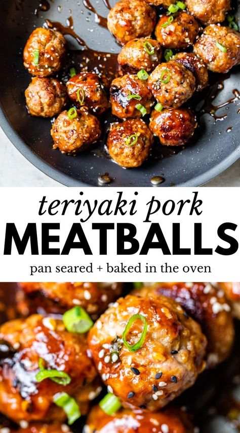 Healthy Pork Meatballs, Easy Pork Meatballs Recipe, Asian Pork Meatballs Easy Recipes, Sauce For Pork Meatballs, Pork And Chicken Meatballs, Grounded Pork Recipes, Recipes That Use Ground Pork, Chinese Pork Meatballs, Teriyaki Meatball Recipes