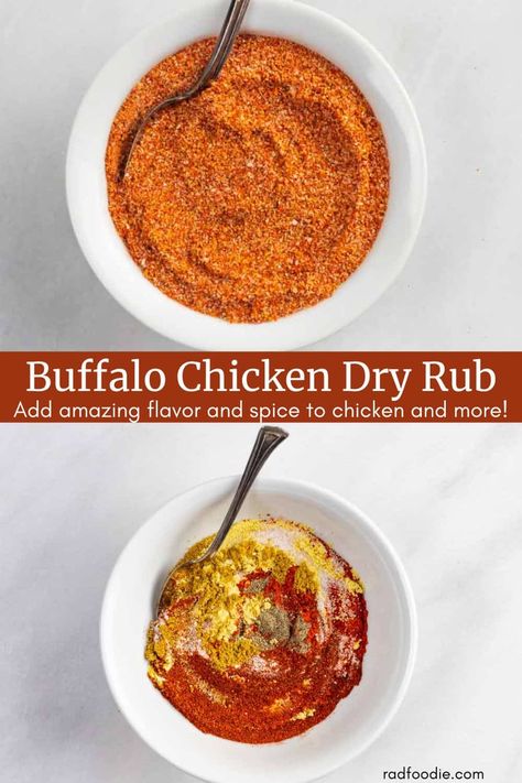 Buffalo dry rub is more than just an amazing rub for chicken wings. Add to any cut of chicken, poultry, veggies and more! The spice can be adjusted for your taste – it’s even great for people that don’t like spicy food. This homemade spice rub has some variations you have to try. Move over Buffalo Wild Wings copycats – you’ll want this rub on everything! Buffalo Chicken Dry Rub Recipe, Buffalo Wing Dry Rub Recipe, Buffalo Seasoning Dry, Buffalo Chicken Seasoning, Meat Rubs Recipes Spice Mixes, Spicy Chicken Seasoning Recipes, Buffalo Dry Rub Recipe, Chicken Rub Recipes Ovens, Smoked Chicken Dry Rub Recipe