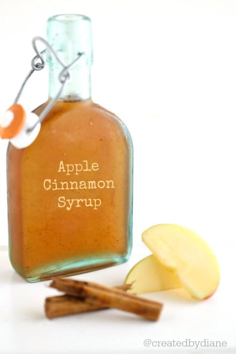 apple-cinnamon-syrup-createdbydiane Apple Syrup Recipe, Homemade Coffee Syrup, Apple Syrup, Cinnamon Simple Syrup, Apple Cinnamon Pancakes, Diy Jelly, Cinnamon Syrup, Cinnamon Pancakes, Thing To Make