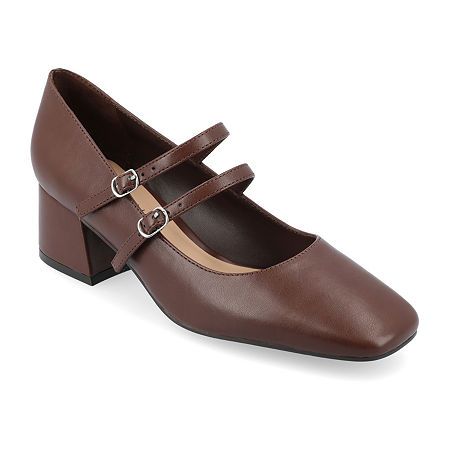 The Nally heels from Journee Collection offer a perfect blend of style and comfort with their 2-inch block heel, ensuring a chic lift. The Mary Jane strap with a buckle closure provides a secure fit, complementing the contemporary square toe design. Crafted from faux leather for both the upper material and lining, and featuring a 4 mm tru comfort foam footbed, these heels prioritize both fashion and comfort, making them a stylish and practical choice with a modern edge.Features: ComfortClosure T Stable Block, Heels Brown, Block Heel Pumps, Short Heels, Mary Jane Pumps, Buckle Shoes, Mary Jane Heels, Leather Mary Janes, Shoes Heels Pumps