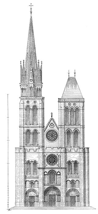 St Denis / Reconstruction of West Facade By Viollet-le-Duc With Gothic North Tower Gothic Tower Drawing, Gothic Tower, Basilica Of St Denis, Gothic Architecture Drawing, Gothic Drawings, St Denis, Monumental Architecture, Plans Architecture, Cathedral Architecture