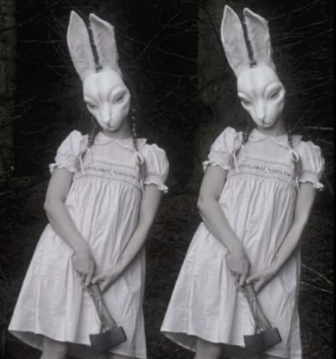 🐇 Scary Rabbit Costume, Sacrificial Lamb Costume, White Bunny Outfit, Magician And Rabbit Costume, Dark Bunny Costume, Vintage Bunny Costume, Evil Bunny Costume, Rabbit Mask Aesthetic, Bunny Outfit Halloween