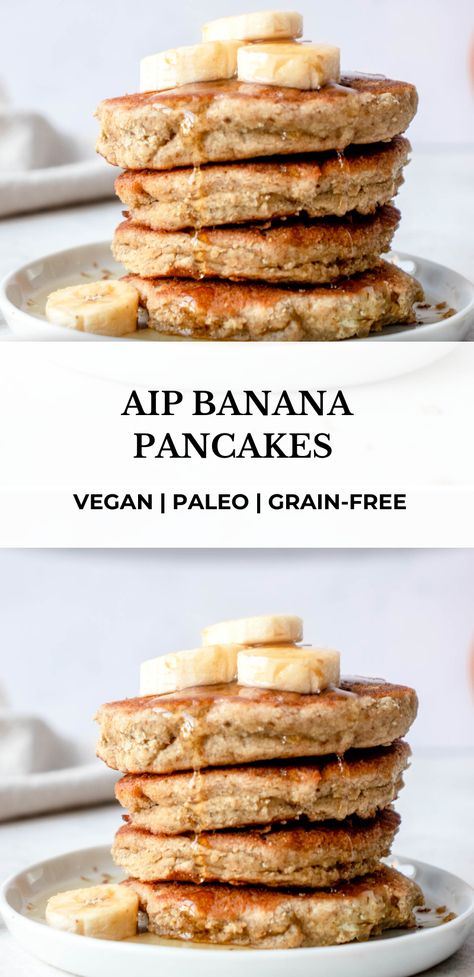 Aip Pancakes Autoimmune, Aip Banana Pancakes, Aip Pancakes Egg Free, Aip Desserts Quick, Aip Banana Recipes, Aip Breakfast Recipes Easy, Easy Aip Breakfast, Aip Recipes Breakfast, Banana Pancakes Paleo