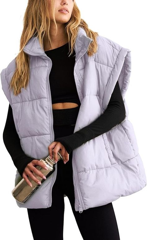 APAFES Women Winter Oversized Puffer Vest Quilted Lightweight Stand Collar Flysleeve Insulated Padded Puffy Jackets Coat with Pockets(871-Brown-XL) at Amazon Women's Coats Shop Oversized Puffer Vest, Winter Puffer Vest, Oversized Puffer, Brown Zip Ups, Padded Vest, Quilted Puffer Vest, Black Puffer Vest, Winter Vest, Puffy Vest