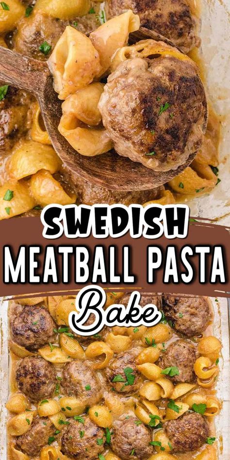 Swedish Meatball Noodle Bake Recipe, Creamy Swedish Meatball Noodle Bake, Swedish Meatball Noodle Bake, Swedish Meatball Casserole, Swedish Meatball Pasta Bake, Swedish Meatball Pasta, Meatball Pasta Recipes, Homemade Swedish Meatballs, Hamburger Casseroles