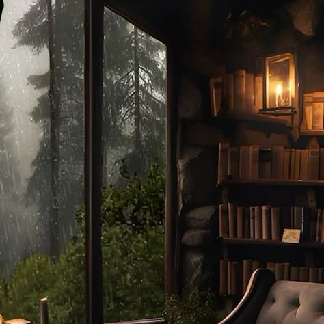 Reading While Raining, Cozy Rain Aesthetic, Cozy Sleep Aesthetic, Reading Room Aesthetic, Reading In The Rain, Books And Rain, Room Rain, Sleep Playlist, Forest Icon