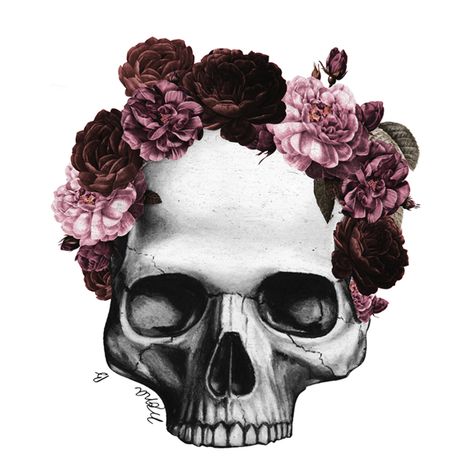 Crown Drawing, Skull With Flowers, Frida Art, Candy Skulls, Sugar Skull Art, Skull Wallpaper, Skulls And Roses, Flower Skull, A Skull