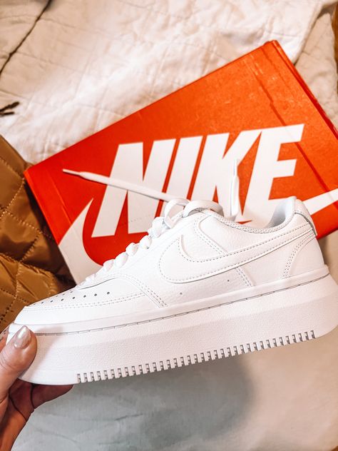 Platform Nike Shoes, White Nike Platform Sneakers, Nike Platform, Custom Nike Court Vision, Nike Alta Court Vision, Nike White Low-top Platform Sneakers, Nike Court Vision Black And White, Court Vision Low Nike, Nike Platform Sneakers