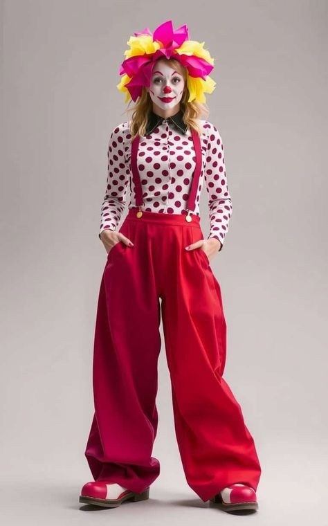 Ringmaster Clown, Circus Party Costume, Circus Costume Ideas, Circus Clown Costume, Vintage Circus Performers, Carnival Outfit Ideas, Pant Outfit Ideas, Wide Leg Pant Outfit, Clown Carnival