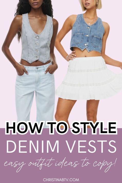 Find out how to style outfits with a denim vest in our new blog post! Unveil a variety of Outfit With Denim Vest ideas that are perfect for adding a stylish layer to any look. Discover Denim Vest Top Outfit inspirations that offer a blend of comfort and chic. Elevate your style with these creative and trendy ways to incorporate a denim vest into your outfits. Transform your wardrobe with these fashionable denim vest styling tips. Vest Top Outfits, Denim Vest Top, Denim Vest Outfit, Outfits For Short Women, Vest Ideas, Vest Outfits For Women, Womens Denim Vest, Denim Vests, Vest Outfit