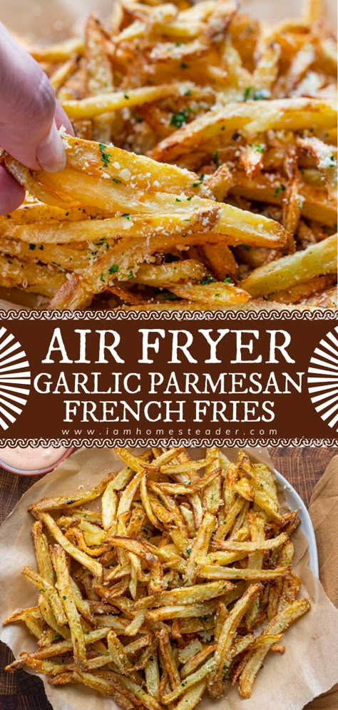 Garlic Parmesan French Fries, Parmesan French Fries, Air Fryer Garlic, Homemade Fries, Gold Potatoes, Air Fryer Oven Recipes, Yukon Gold, Air Fryer Dinner Recipes, Yukon Gold Potatoes