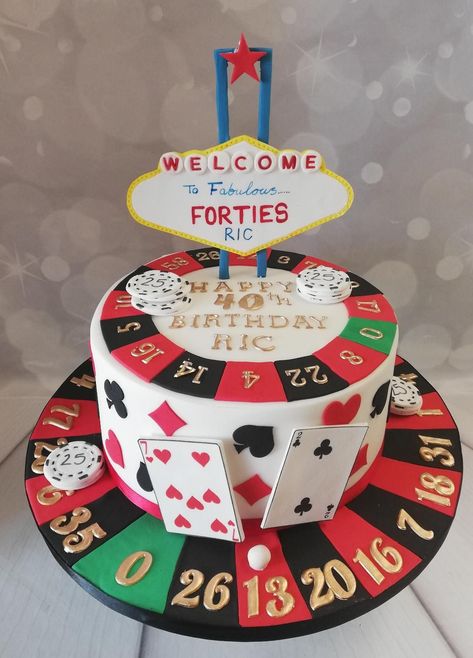 Casino Party Cake Ideas, Casino 30th Birthday Cake, Las Vegas Cupcakes, Vegas Themed 40th Birthday Party, Vegas Theme Birthday Cake, Las Vegas Birthday Cake, Casino Party Cake, Casino Night Cake, Las Vegas Birthday Party