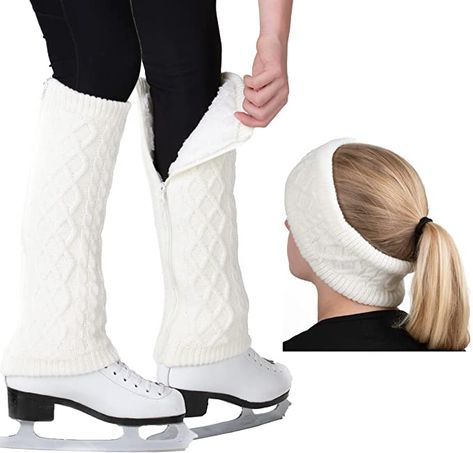 CRS Cross Leg Warmers and Headband Set for Figure Skating. Zipper Easy On / Off. Warm Knit Fleece Lined - White Short at Amazon Women’s Clothing store Cable Knit Leg Warmers, Knit Leg Warmers, Headband Set, Short Legs, Matching Headband, White Short, Socks And Hosiery, Amazon Women, Winter Wear