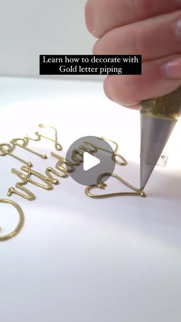 Writing On Cakes Ideas, Gold Icing How To Make, How To Make Gold Icing, How To Make Gold Royal Icing, Happy Birthday Icing Writing, How To Write On A Cake, Gold Cake Dripping Icing How To Make, Gold Ganache Drip Recipe, Cake Writing Ideas