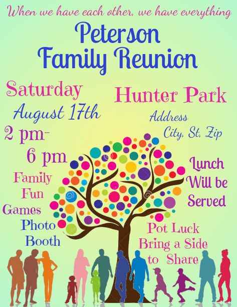 1,160+ Family Reunion Customizable Design Templates | PosterMyWall Family Reunion Flyer Ideas, Family Planning Poster, Family Reunion Invitations Templates, Reunion Activities, Family Reunion Activities, Tarpaulin Design, Family Reunion Invitations, Reunion Invitations, Paint Themes