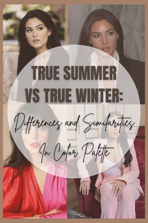 true summer true winter True Winter Hair, True Winter Palette, True Winter Makeup, Winter Skin Tone, True Winter Color Palette, Color Analysis Summer, Cool Winter Color Palette, Soft Summer Palette, Dark Summer