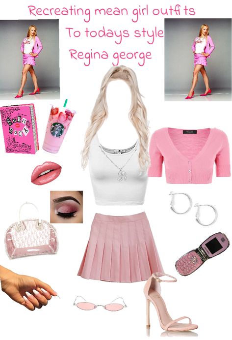 reacreating mean girls outfit to modern style. outfit ideas | this outfit and series of outfits is perfect for if u just love the movie mean girls and just love the color pink#meangirls#regina George Modern Regina George, Mean Girls Musical Outfits, Mean Girls Outfits Regina George, Regina George Aesthetic Outfit, Regina George Outfit Inspiration, Mean Girls Outfits Ideas, Mean Girls Regina George Outfits, Regina George Outfit Ideas, Mean Girls Aesthetic Outfits