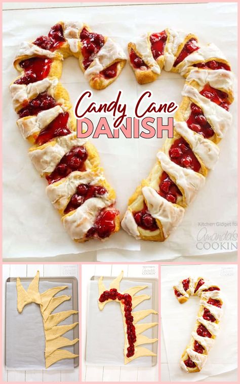 Crescent Roll Candy Cane, Candy Cane Danish, Crescent Roll Danish, Breakfast Danish, Candy Cane Dessert, Almond Glaze, Christmas Pastries, Family Breakfast, Crescent Roll