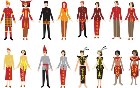 Indonesian Traditional  Dress Set Vector Indonesian Clothing, Wedding People, Traditional Attire, Heart Tree, Cityscape Photos, Logo Banners, Traditional Dress, Heart With Arrow, Dress Set