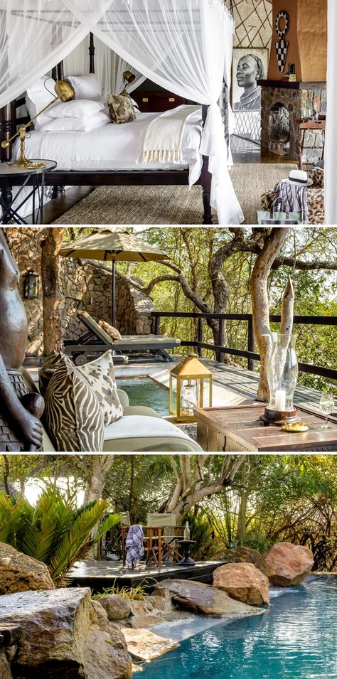 Safari Lodge Bedroom, Game Lodge Decor, Safari Lodge Decor, Treehouse Design Architecture, Safari Lodge Interior, African Interiors, African Lodge, Treehouse Design, Lodges South Africa