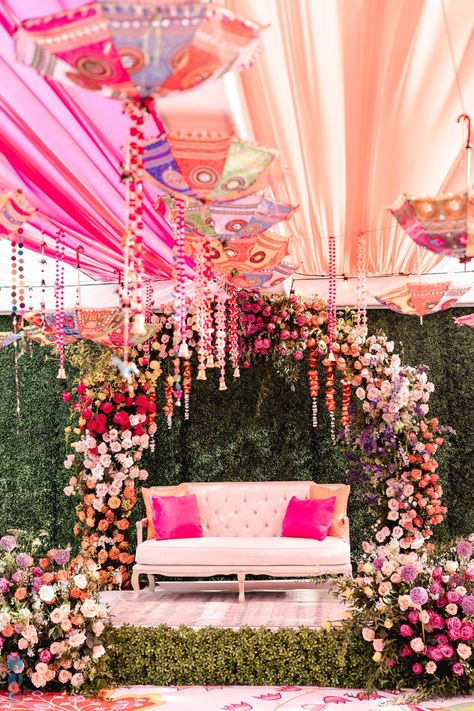 Full on flower extravaganza Engagement Ideas Indian Decoration, Engagement Indian Decor, Indian Engagement Party Ideas, Backyard Indian Engagement Party, Engagement Party Decorations Indian, Indian Engagement Backdrop, Engagement Party Ideas Indian, Engagement Backdrop Indian, Engagement Ideas Indian