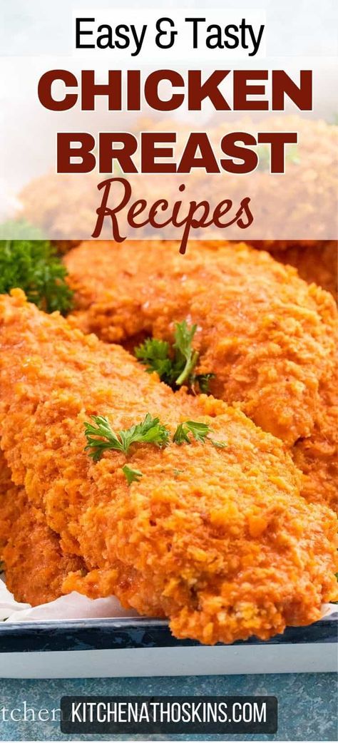 Discover boneless skinless chicken breast recipes for dinner that are easy, healthy, breaded or even Asian recipes. You will find air fried, oven baked and grilled breasts that are ready in 30 minutes for an easy dinner solution. Get the best chicken breast recipes at kitchenathoskins.com. Fried Chicken Breast Recipes Boneless, Breaded Chicken Breast Recipes, Boneless Skinless Chicken Breast Recipes Baked, Baked Fried Chicken Breast, Chicken Breastrecipes Boneless, Fried Boneless Chicken Breast, Baked Boneless Skinless Chicken Breast, Chicken Breast Recipes For Dinner, Boneless Chicken Breast Recipes Easy