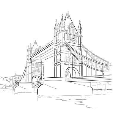 Drawing tower bridge in london uk vector London Art Drawing, Bridge Tattoo, Bridge Drawing, London Drawing, Perspective Drawing Architecture, Arte Alien, Tower Bridge London, Architecture Drawing Art, Stone Bridge