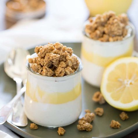 Lemon Granola Yogurt Parfait Curd Desserts, Parfait Bowl, Lemon Curd Uses, Granola Bowls, Christmas Breakfasts, Yoghurt Parfait, Microwave Lemon Curd, Yogurt Desserts, Yogurt Parfait Recipe