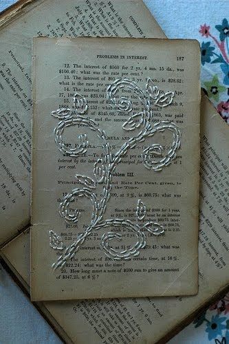 Floral stitching on vintage book page includes a link to Jessica A. Kelly's tutorial for getting started with paper stitching. #paperstitching #bookart Stitching On Paper, Page Crafts, Old Book Crafts, Book Page Crafts, Book Page Art, Writing Blog, Bookmaking, Old Book Pages, Paper Embroidery