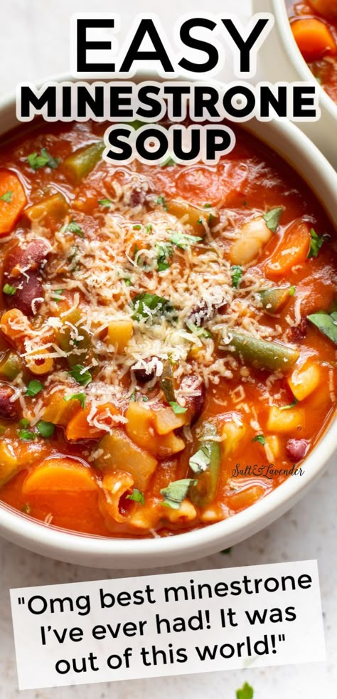 Sopa Minestrone, Minestrone Soup Easy, Veggie Soup Recipes, Minestrone Soup Recipe, Homemade Soup Recipe, Delicious Soup Recipes, Minestrone Soup, Veggie Soup, Soup Dinner