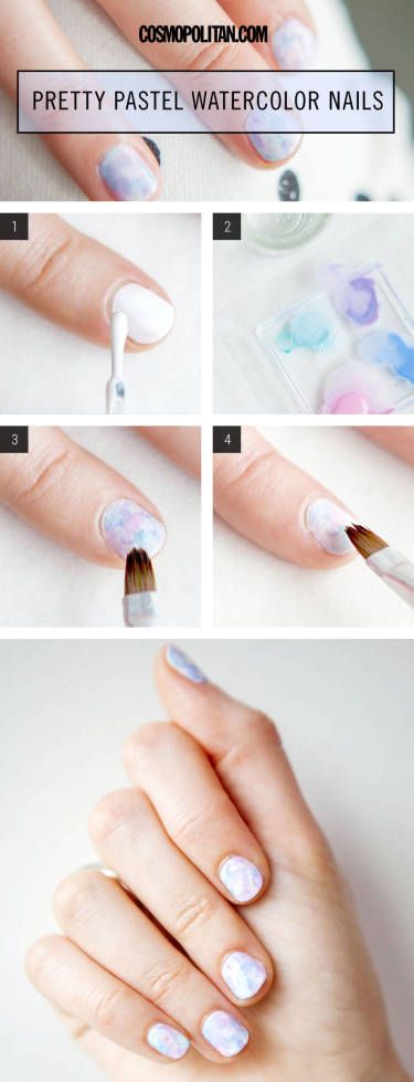 Pastel Watercolor Manicure How To - Watercolor Nail Art Tutorial - Seventeen Watercolor Manicure, Seventeen Nails, Watercolor Nails, Water Color Nails, Pretty Watercolor, Nails Nailpolish, Happy Nails, Japanese Nail Art, Finger Nails