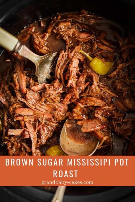 Brown Sugar Mississippi Pot Roast Recipe - Prepared in a flash, this tender, flavorful, savory yet sweet pot roast that melts in your mouth is calling your name! #potroast #beef via @grandbabycakes Rump Roast Crock Pot Recipes, Crockpot Rump Roast, Mississippi Pot Roast Recipe, Chuck Roast Crock Pot Recipes, Sweet Pot, Crockpot Roast Recipes, Chuck Roast Recipes, Pot Roast Crock Pot Recipes, Mississippi Pot