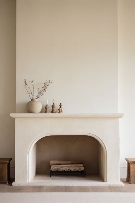 Plaster Fireplace Surround, Minimal Fireplace, Fireplace Surround Ideas, Plaster Fireplace, White Stone Fireplaces, Modern Fireplace Mantels, Built In Around Fireplace, Old Fireplace, White Fireplace