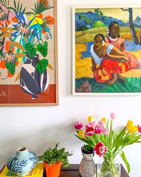 Kitty McCall on Instagram: “Tangerine vase next to the Gauguin picture that inspired its colour palette. #colourlovedecor #colourfulhome #gauguin…” Kitty Mccall, Colour Palette, House Colors, Kitty, Vase, Photo And Video, Frame, Wall, On Instagram