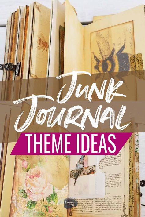 Looking for junk journal ideas for your next creation? This massive list of junk journal theme ideas will give you lots of inspiration for your next junk journal project!  #junkjournal #craft #mixedmedia #art #bookbinding Journal Theme Ideas, Junk Journal Ideas, Junk Journal Printables, In A Rut, Journal Project, Stuck In A Rut, Glue Book, Vintage Junk, Vintage Junk Journal