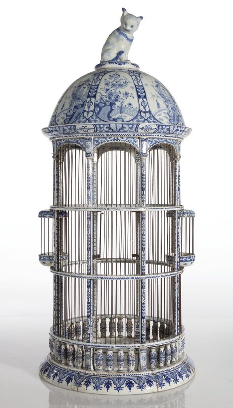 I'm less interested in keeping a bird in a cage than I am in keeping a cage– minus the bird. This is one of those purely indulgent posts where the internet has turned my passive admiration for something into near-obsession. It starts somewhere like Pinterest or eBay and goes something like this: Say Antique Bird Cages, Dutch Delft, Bird Cage Decor, Vintage Bird Cage, Blue White Decor, Birdcages, Western Homes, Delft Blue, Blue And White China