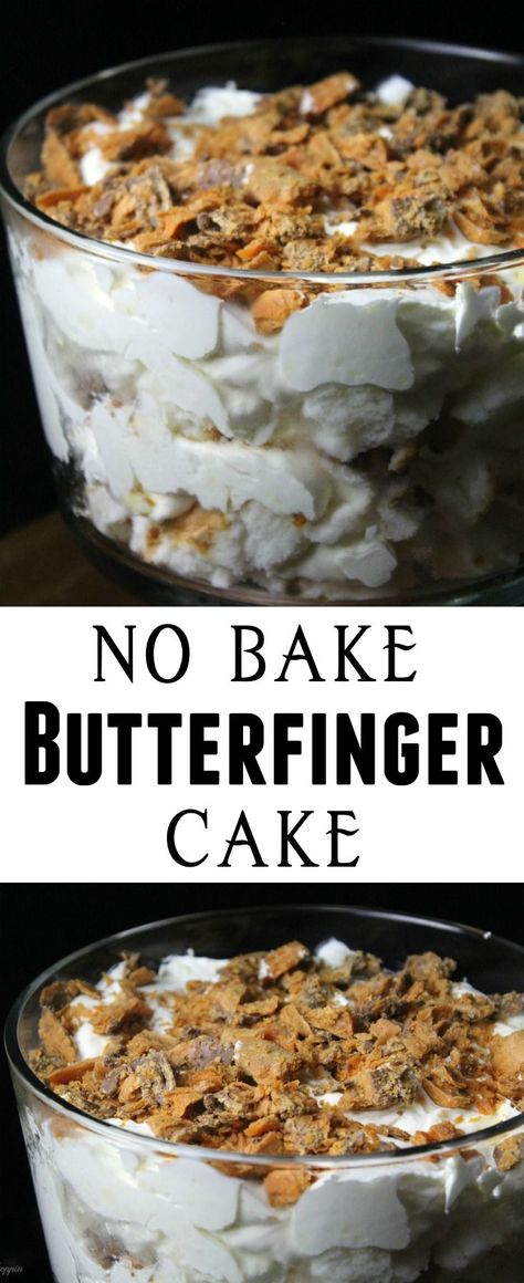 No Bake Butterfinger Dessert, Butterfinger Delight Angel Food, Easy Butterfinger Desserts, Butterfinger Angel Food Cake Dessert, Chocolate Butterfinger Cake, Butterfinger Lush Dessert, Butterfinger Dessert Angel Food, Easy Butterfinger Cake, Trifles Desserts Easy