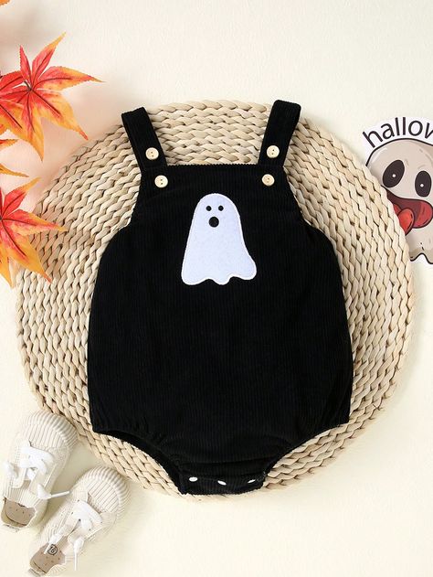 Newborn Baby Girl Halloween Ghost Design Sleeveless Corduroy Romper Black   Sleeveless Knitted Fabric Cartoon,Geometric  Slight Stretch  Newborn Baby Clothing, size features are:Bust: ,Length: ,Sleeve Length: Gothic Baby Clothes, Alternative Baby Clothes, Halloween Baby Clothes, Corduroy Romper, Baby Trivia, Gothic Baby, Baby Halloween Outfits, Goth Baby