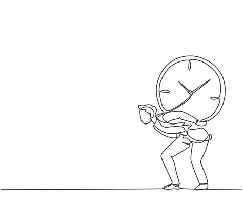 Single one line drawing of young business man shouldered heavy big analog clock with his back. Business time discipline metaphor concept. Modern continuous line draw design graphic vector illustration Time Metaphor, Discipline Drawing, Discipline Illustration, Single Line Drawing, Analog Clock, One Line Drawing, Continuous Line Drawing, Continuous Line, Line Drawing