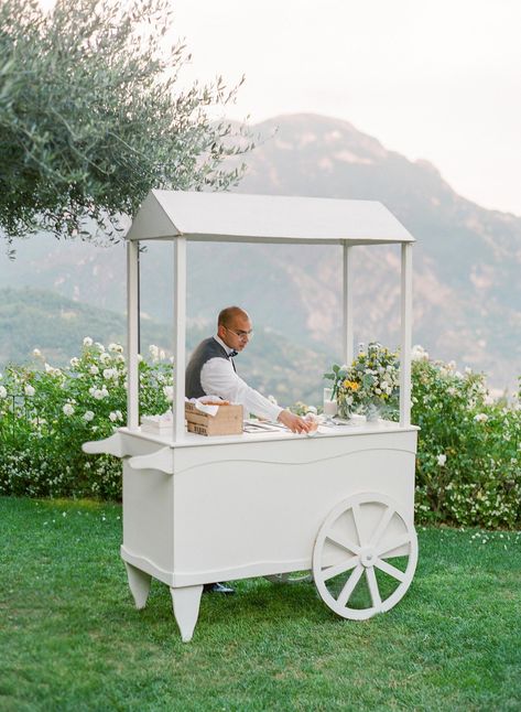 Wedding Gelato Bar, Gelato Cart Wedding, White Cart, Wedding Cart, Italy Engagement, Gelato Cart, Aaliyah Birthday, Sweet Cart, Dark Bathroom