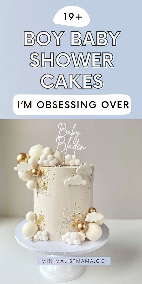 Looking for baby shower cakes for boys that don't look like a rainbow exploded? Get inspired by this collection of the best simple, modern and neutral baby shower cakes for boys! (If you're planning your own baby boy shower, or have the honor of making the cake for one of these baby shower parties - this round-up of cute baby shower ideas & cakes for boys is going to leave you feeling super inspired!) Boy Baby Shower Cakes, Bear Themed Baby Shower Ideas, Baby Shower Color Themes, Unique Baby Shower Cakes, Baby Shower Cake Sayings, Simple Baby Shower Cake, Baby Shower Cakes Neutral, Bear Baby Shower Cake, Unique Baby Shower Themes