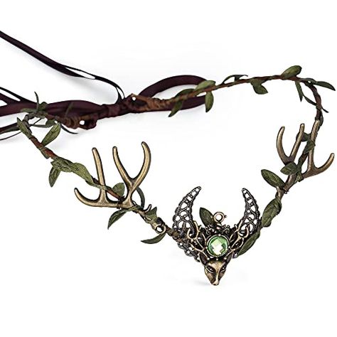 MOSTORY Handmade Fairy Antler Crown Elf Flower Headpiece Woodland Leaf Tiara Circlet Forest Headband for Renaissance Halloween Cosplay Festival Accessory Green Elf Circlet, Elf Headpiece, Antler Crown, Elf Crown, Fairy Headband, Leaf Tiara, Headpiece Accessories, Antler Headband, Fairy Crown