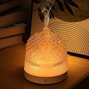 Lecdura Glass Essential Oil Diffuser, 200ml Ultrasonic Aroma Diffusers with Glass Reservoir Dome Lock Color Auto-Off Timer 7 Color Light for Gift Home Office Bedroom Glass Essential Oil Diffuser, Cute Diffusers For Essential Oils, Aesthetic Oil Diffuser, Air Diffuser Aesthetic, Essential Oil Diffuser Aesthetic, Cute Diffuser, Oil Diffuser Aesthetic, Aesthetic Humidifier, Diffuser Decor Ideas