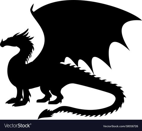 Easy Dragon Drawings, Dragon Logo, Dragon Silhouette, Fairy Silhouette, Dragon Party, Dragon Drawing, Black Dragon, Vector Drawing, Silhouette Art