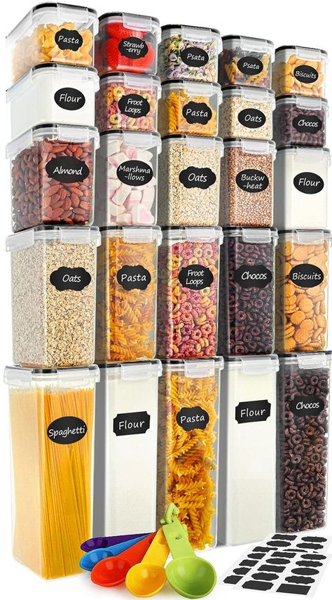 Airtight Food Storage Containers 25-Piece Set, Kitchen & Pantry Organization, BPA Free Plastic Storage Containers with Lids, for Cereal, Flour, Sugar, Baking Supplies, Labels & Measuring Cups Kitchen Pantry Organization, Tequila Gift, Plastic Storage Containers, Pantry Storage Containers, Mermaid Toys, Chalkboard Labels, Drink Containers, Food Storage Container Set, Plastic Container Storage